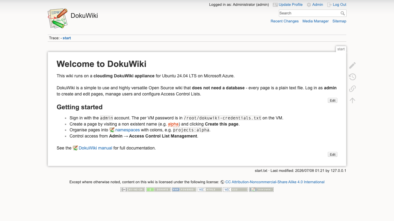 Signed in to DokuWiki as the administrator