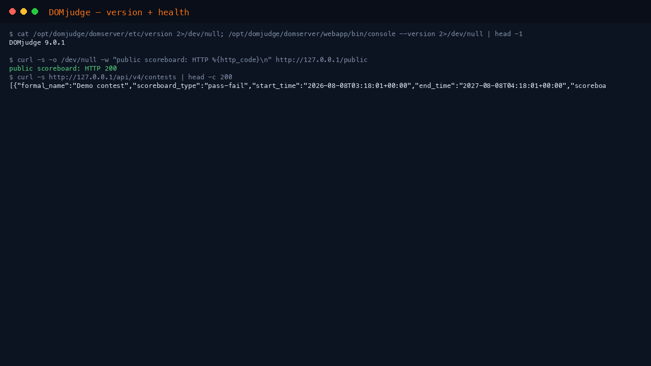 DOMjudge version and health check