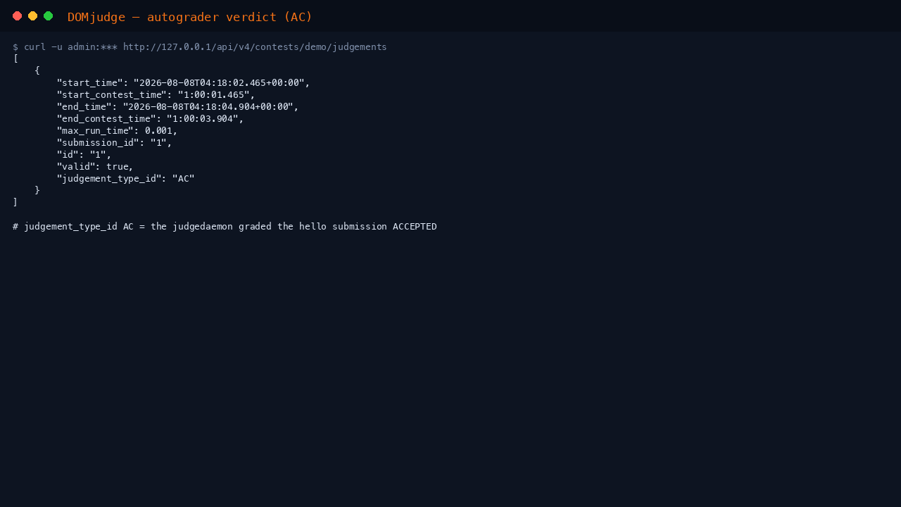 Autograder verdict over the REST API