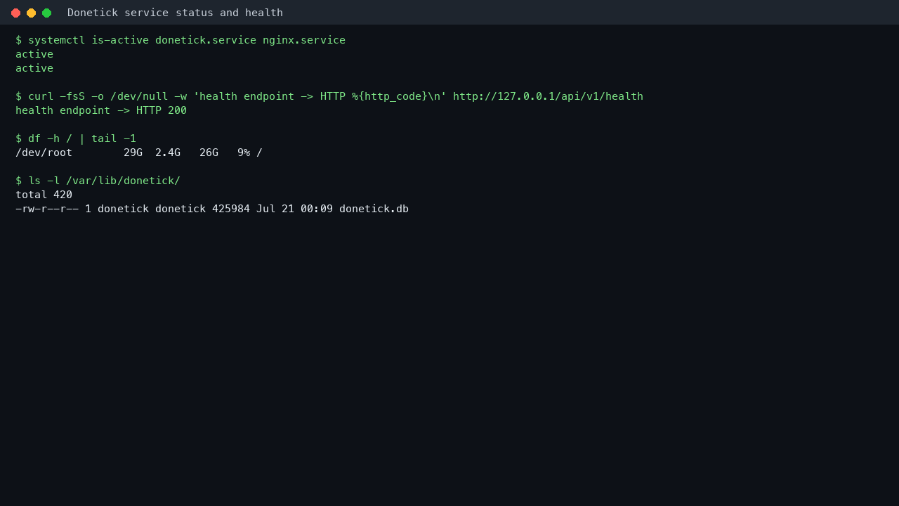 Donetick service status and health endpoint