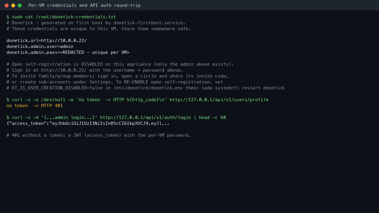 Per-VM credentials and authentication round-trip