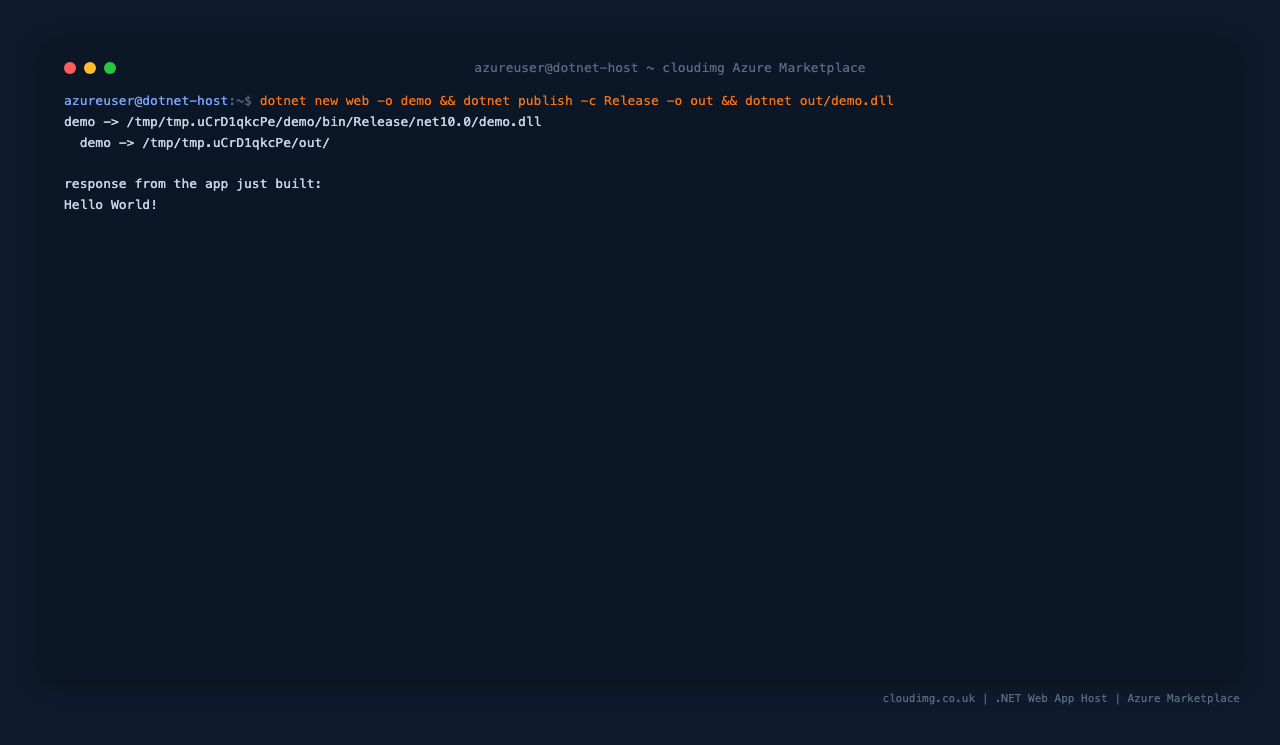 Scaffolding, compiling and running a brand new ASP.NET Core application with the SDK included in the image