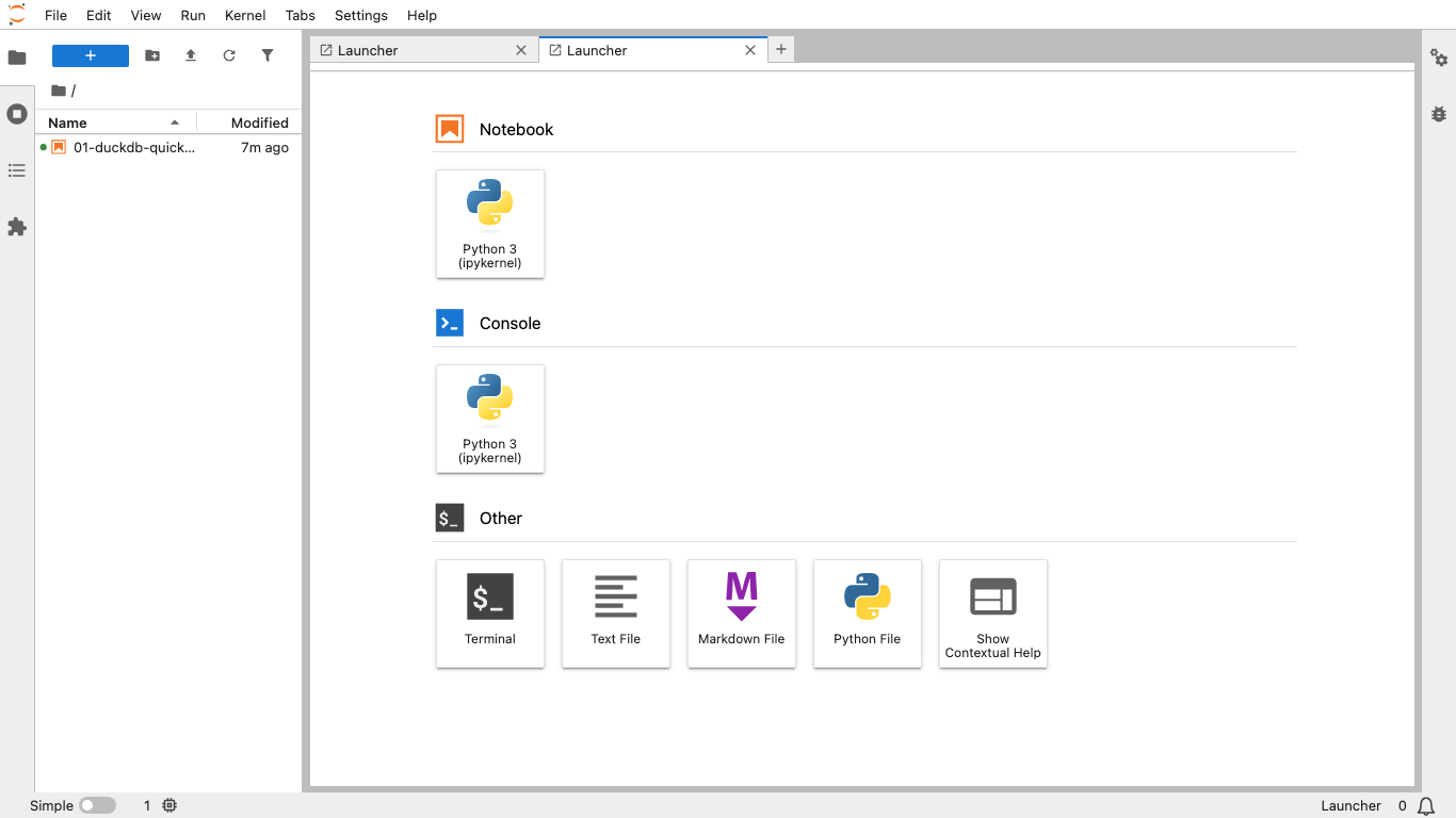 JupyterLab Launcher landing page