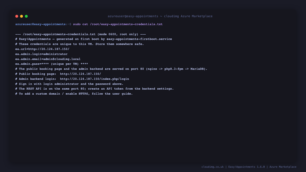 Per-VM credentials, root-only and masked
