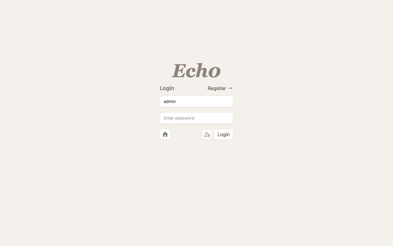 The Ech0 sign-in page with the username and password fields