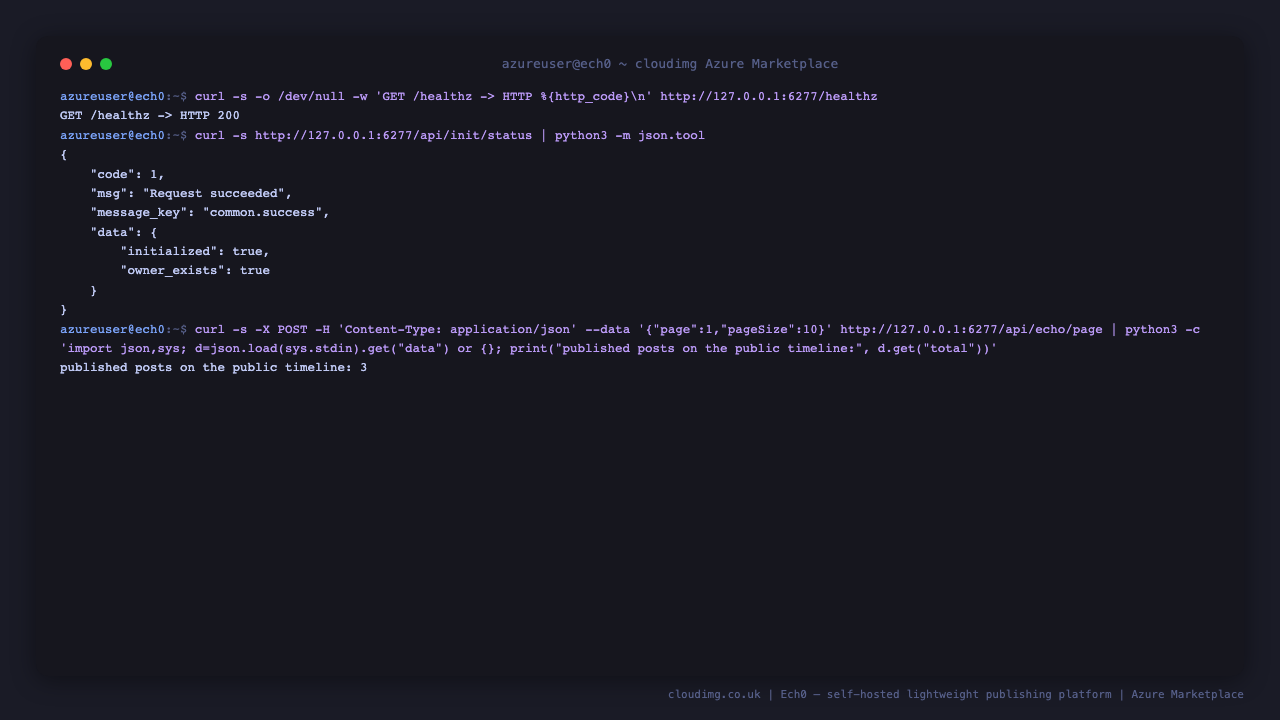 Ech0 health, init status and published post count