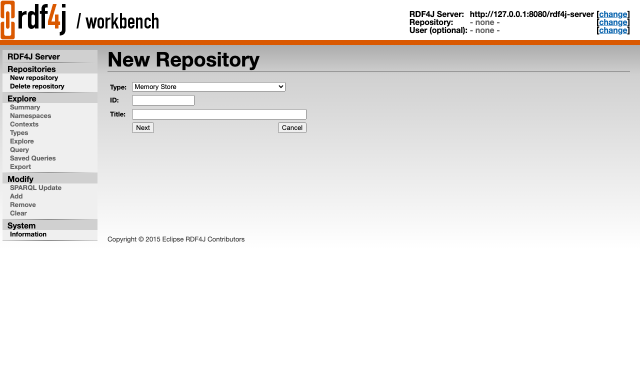 The RDF4J Workbench new repository form with the store type selector
