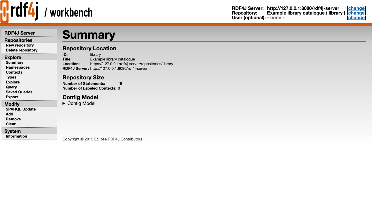 The RDF4J Workbench repository summary page