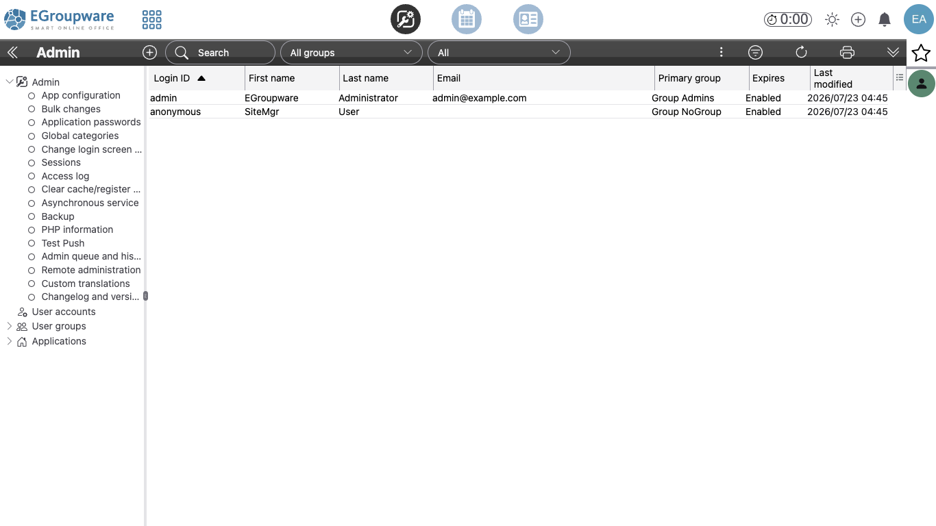 The EGroupware administration application