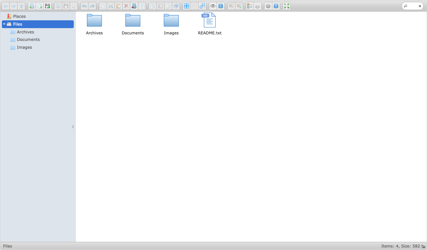 The elFinder file manager on a new instance