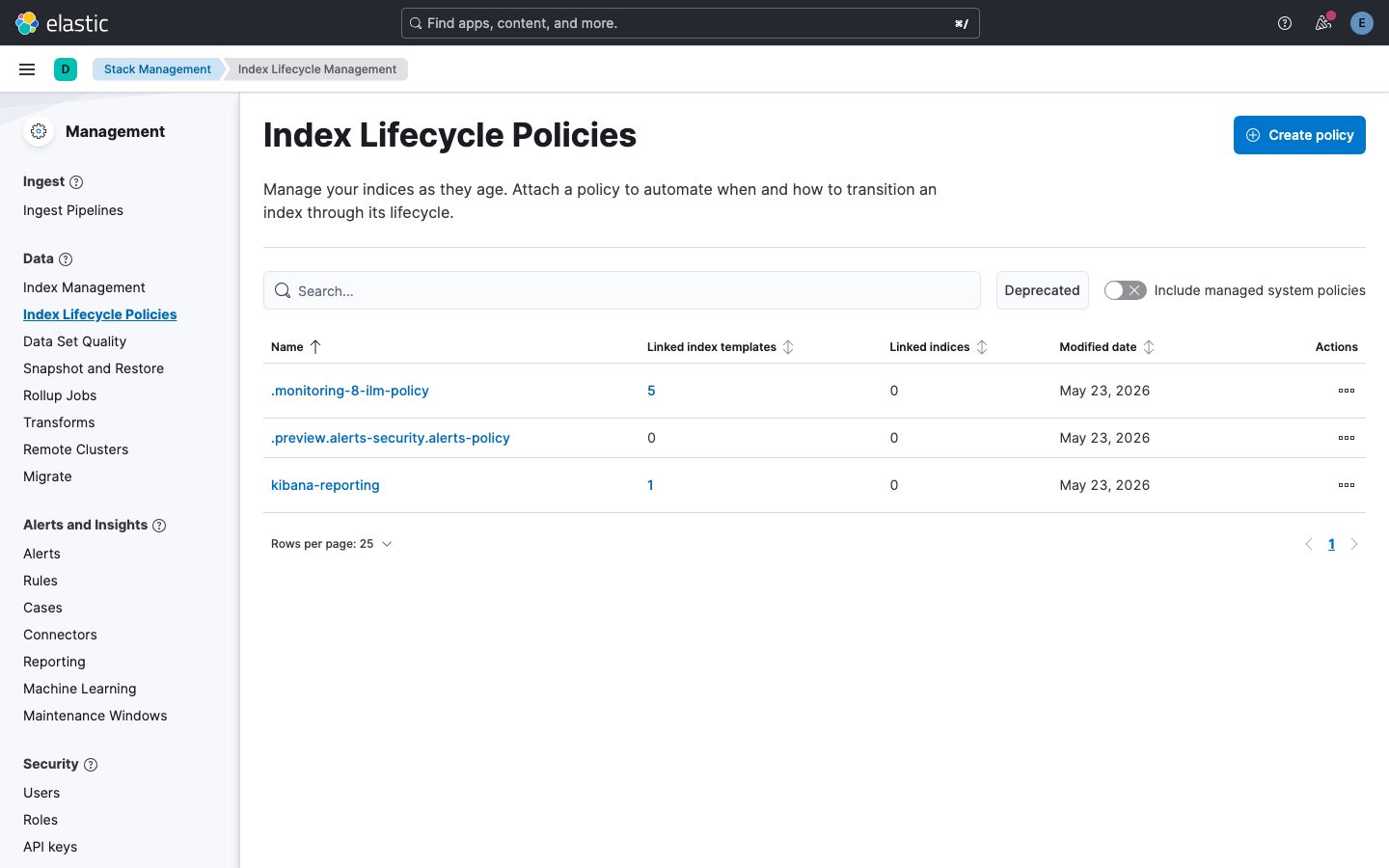 Kibana Index Lifecycle Policies