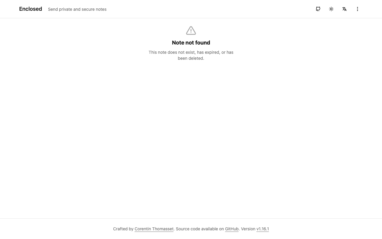 Opening the link a second time: note not found