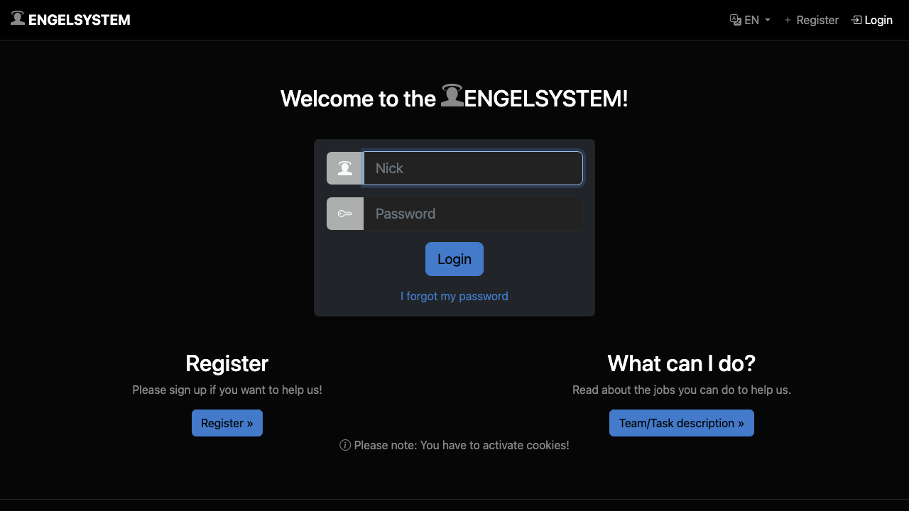 Engelsystem sign-in page
