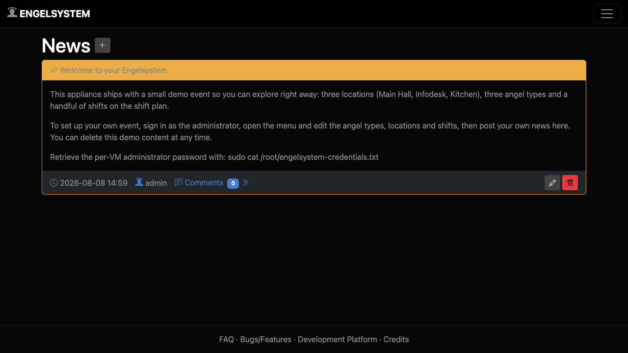Engelsystem dashboard for a signed-in user