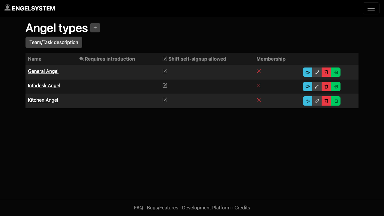 Engelsystem angel types view