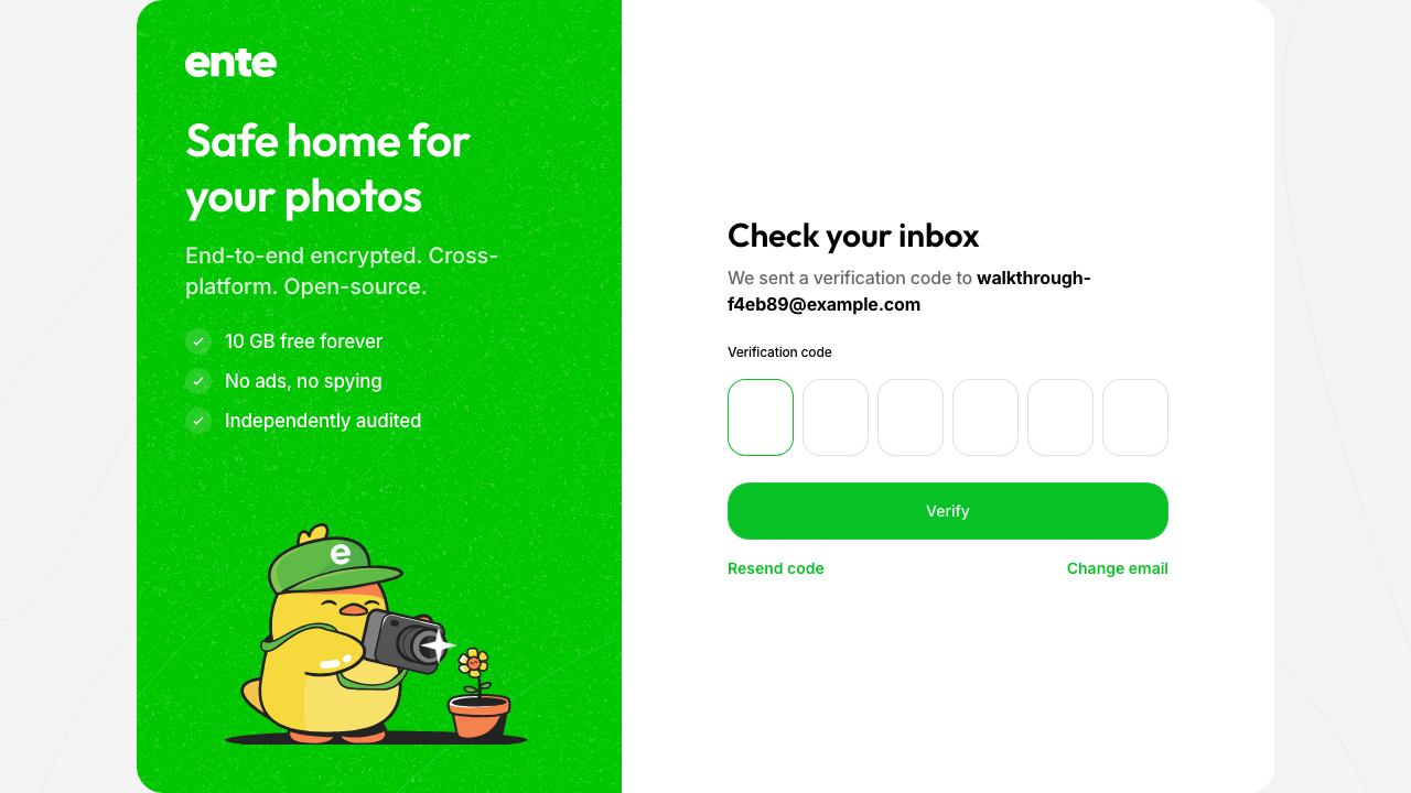 Ente asks for the six digit verification code