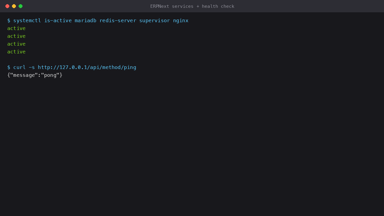 ERPNext service status on Ubuntu 24.04