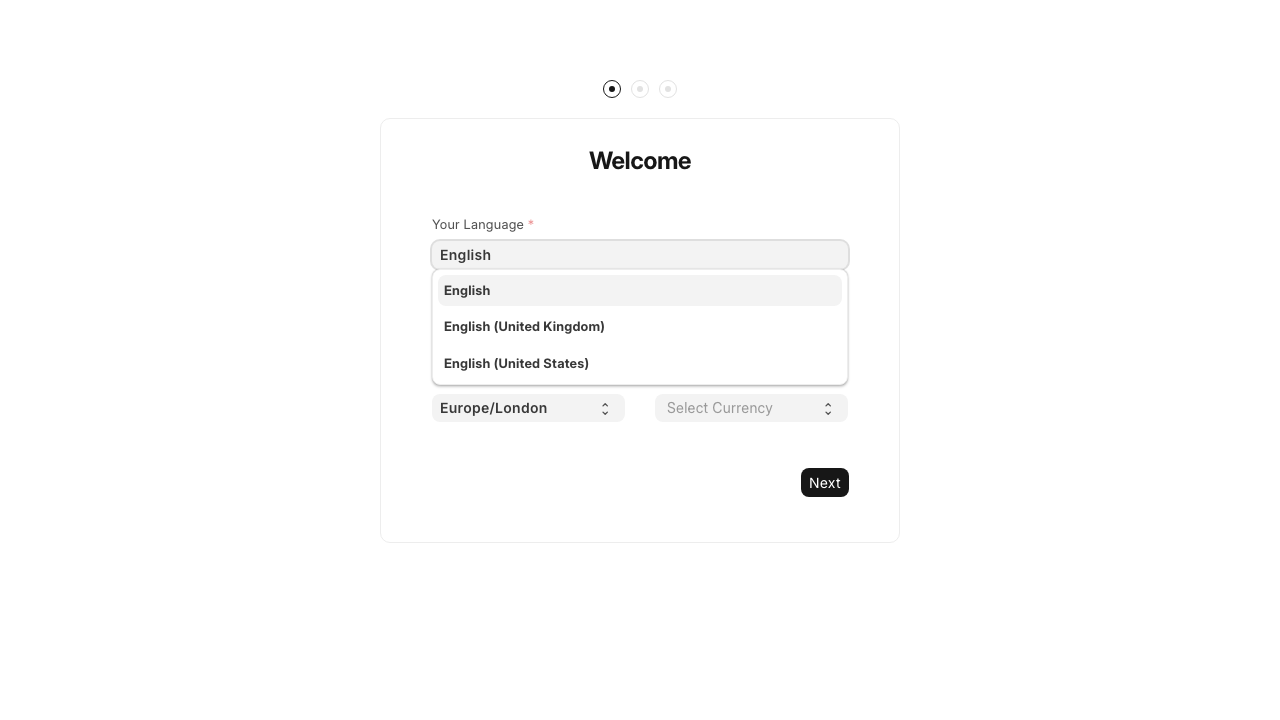 ERPNext setup wizard