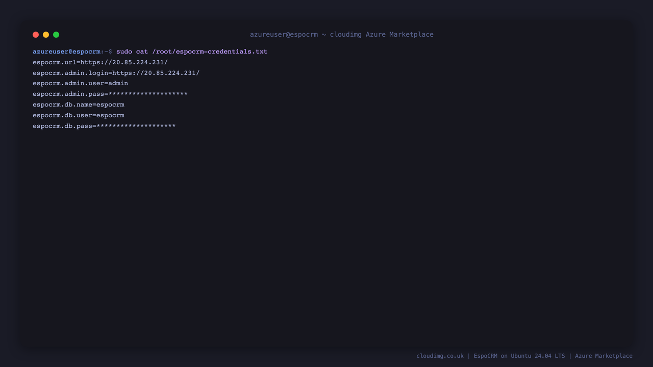Per-VM credentials file with passwords masked