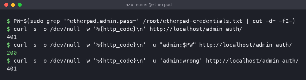 Admin Basic-auth round-trip against /admin-auth/