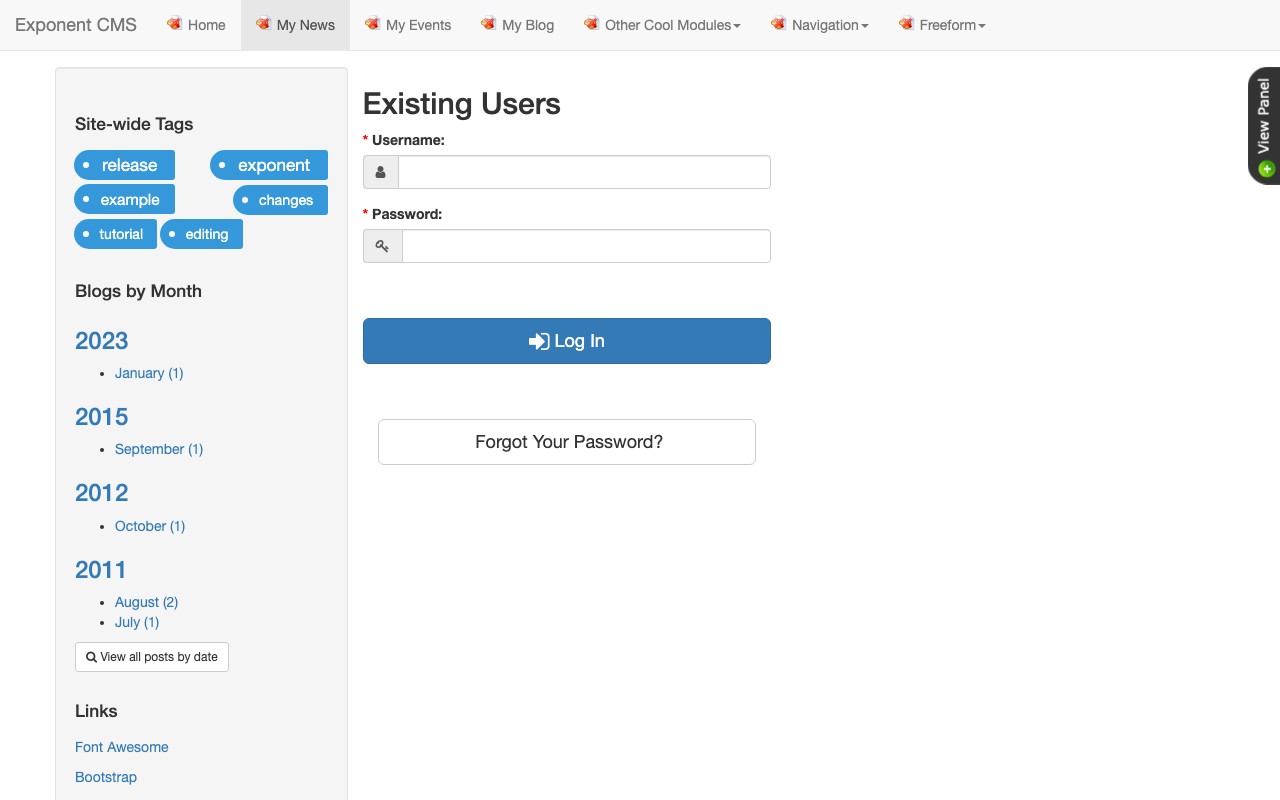 Exponent CMS administrator sign-in page