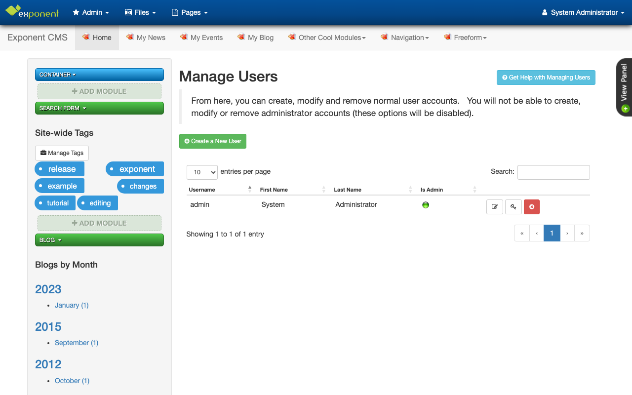 The Exponent administrator management console