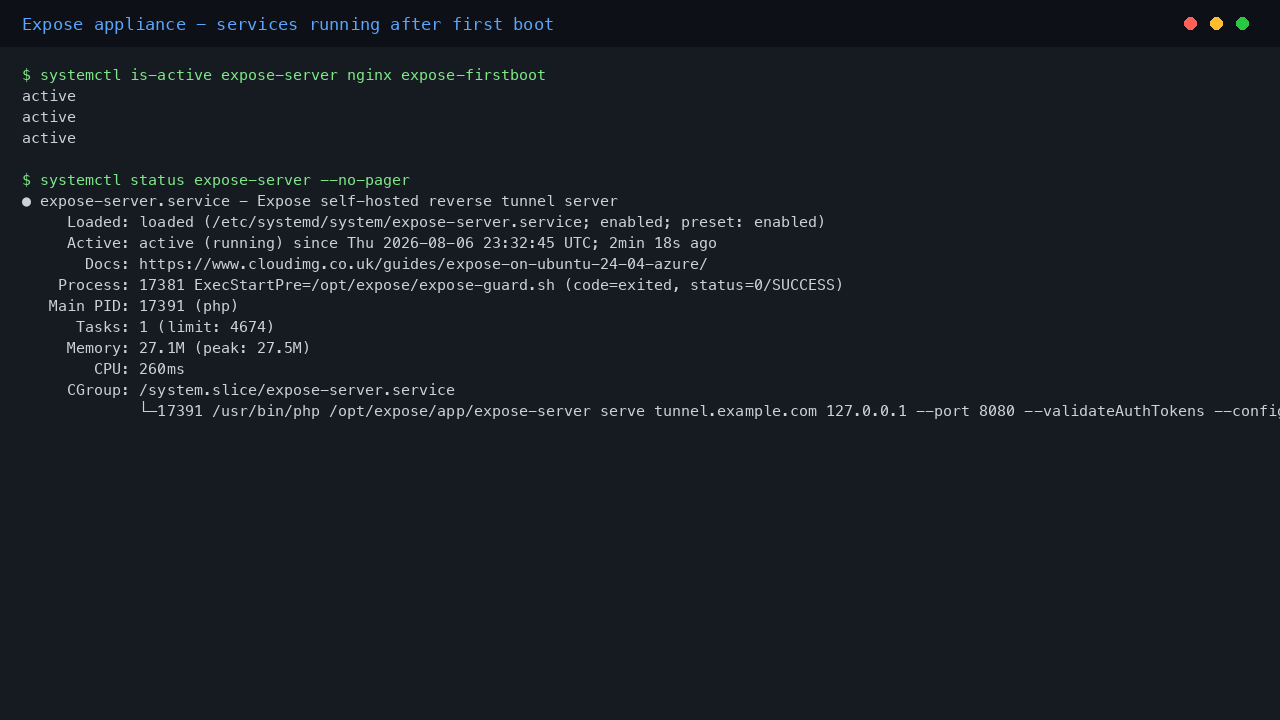 Expose appliance services running after first boot