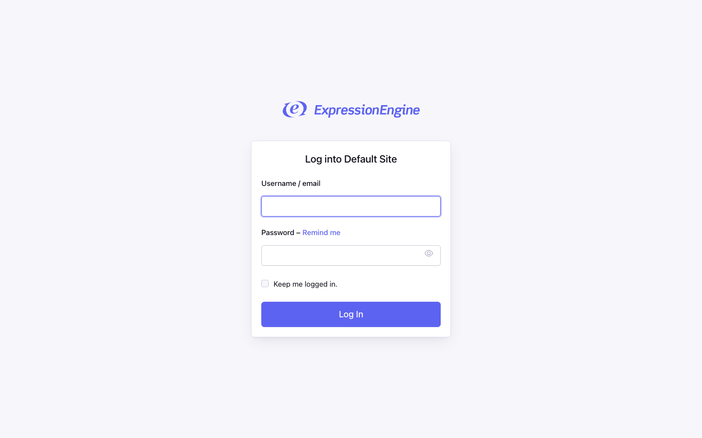The ExpressionEngine control panel sign in page with the Username and Password fields