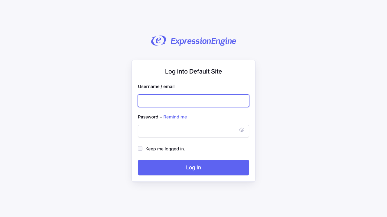 The ExpressionEngine control panel sign in form with the username and password fields