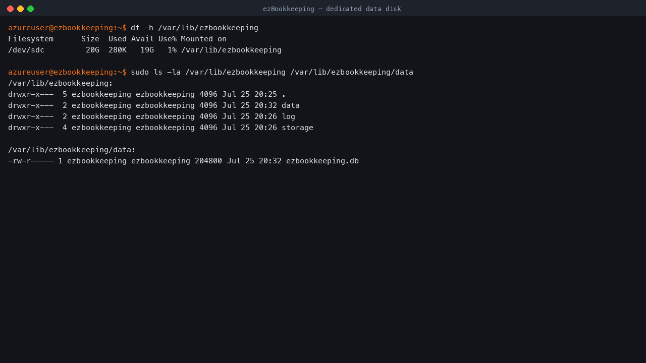The dedicated data disk holding the database, object store and logs