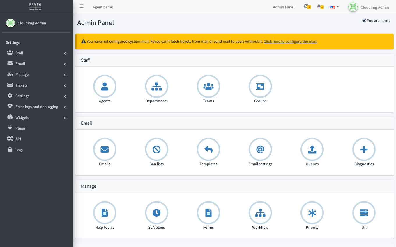 Faveo Helpdesk admin panel