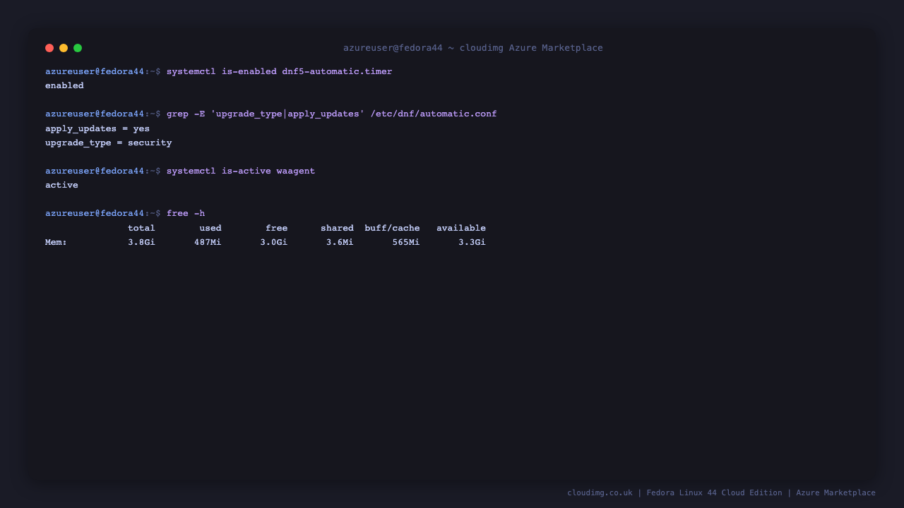 Automatic security updates armed and the Azure agent running