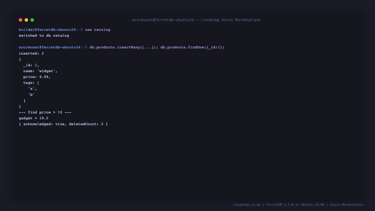 mongosh insertMany and find document round-trip