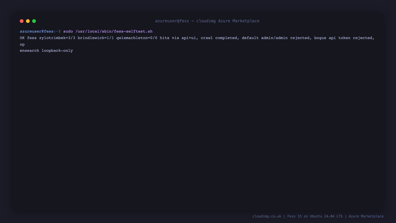 The shipped self-test running a real crawl and asserting the documents are searchable