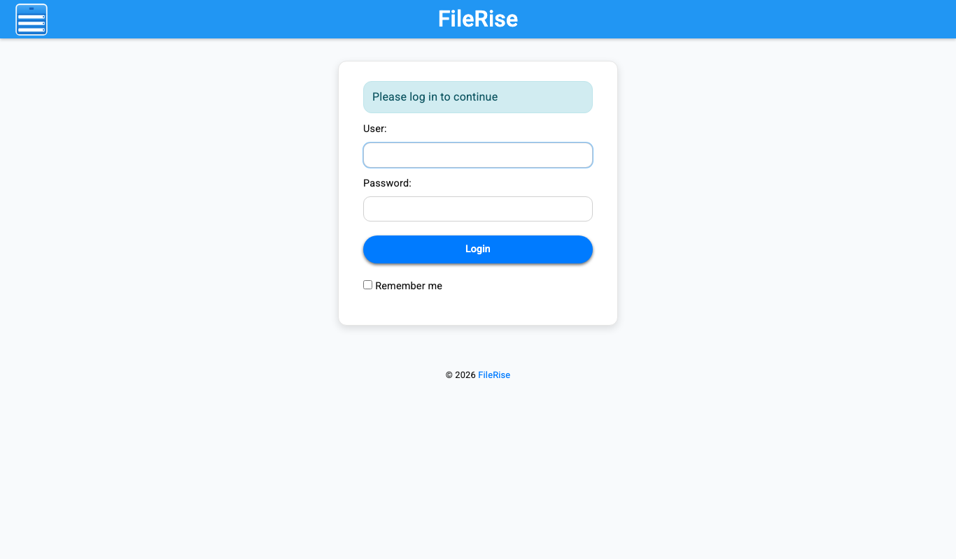 The FileRise sign in page