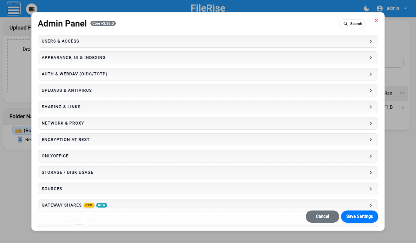The FileRise Admin Panel