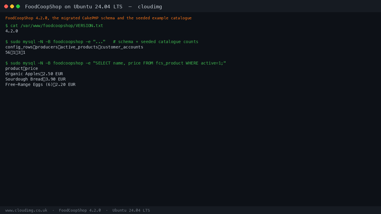 Version and seeded catalogue
