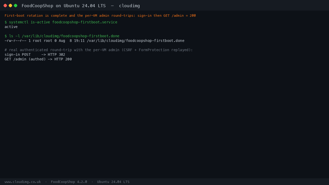 First-boot rotation and authenticated round-trip