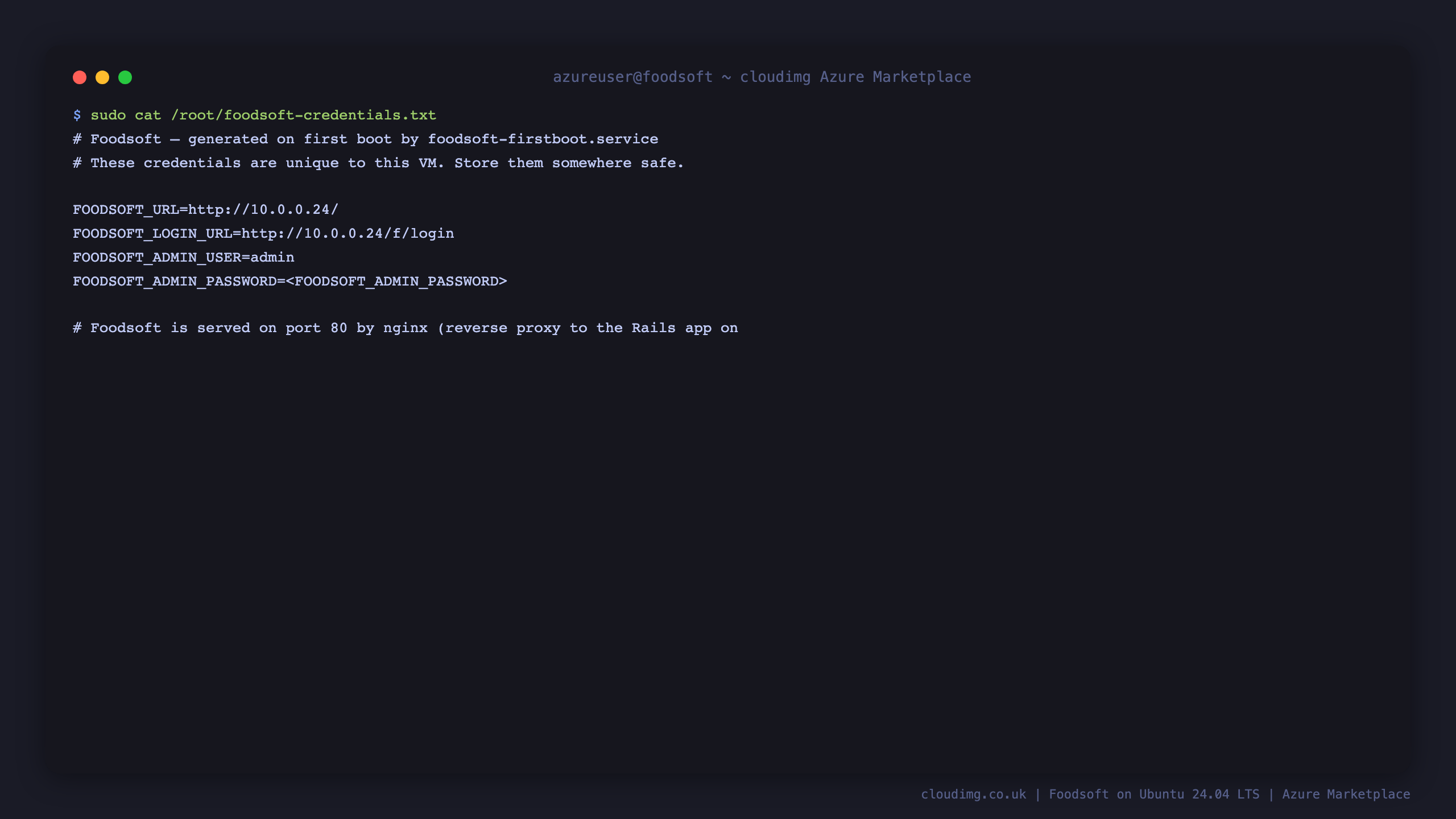 The per-VM Foodsoft admin credentials file