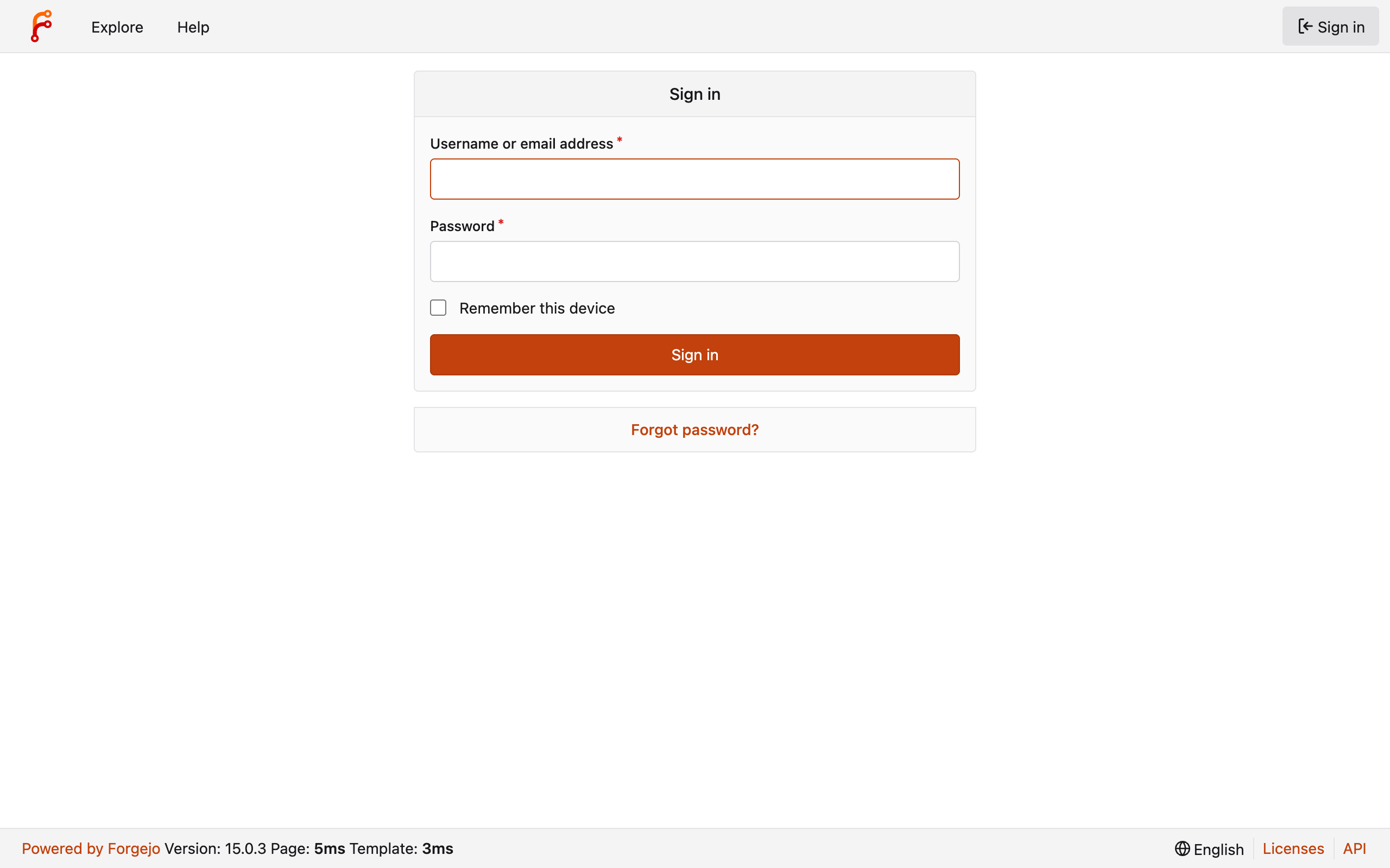 Forgejo sign-in page