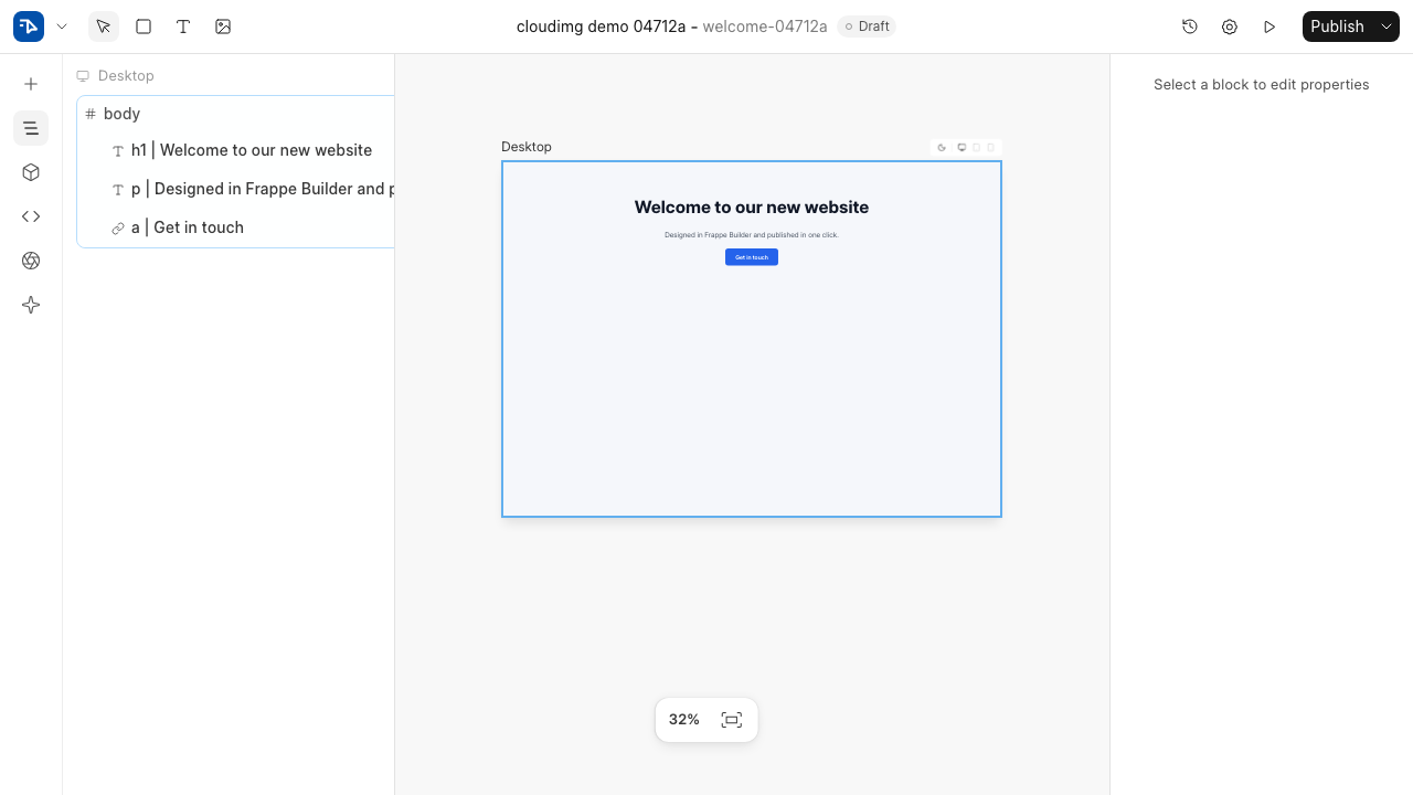 The Frappe Builder visual editor
