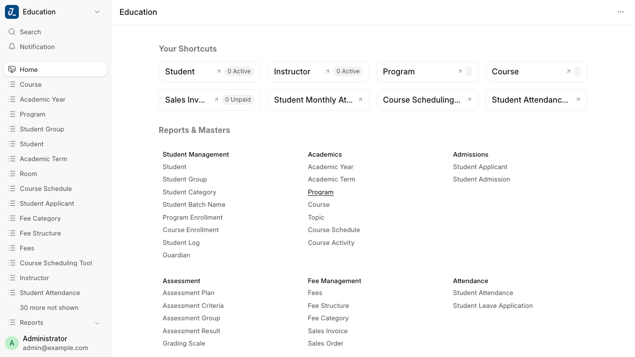 The Education workspace