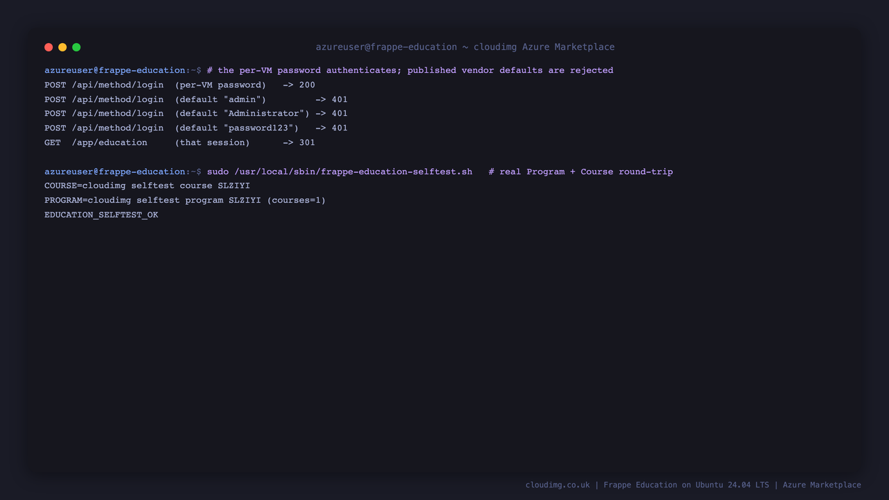 Frappe Education secure by default and education self-test