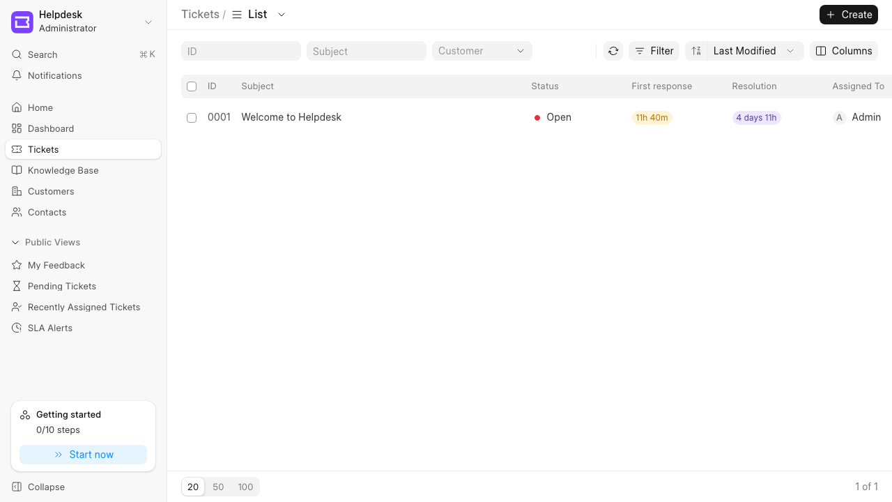 The Helpdesk ticket list for an agent