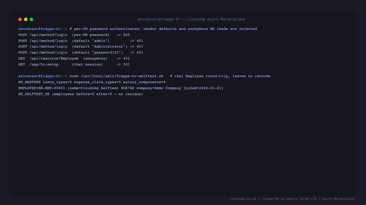 Frappe HR secure by default and HR self-test