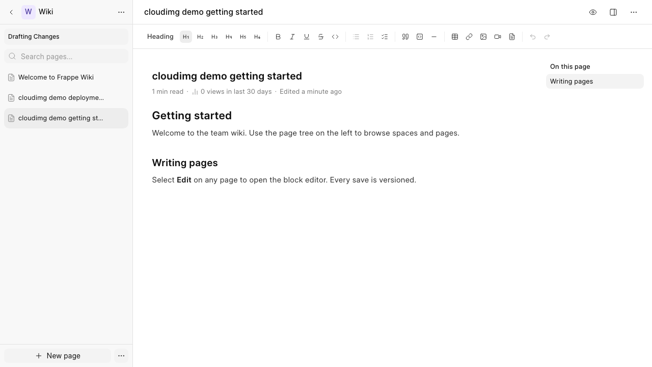The Frappe Wiki block editor