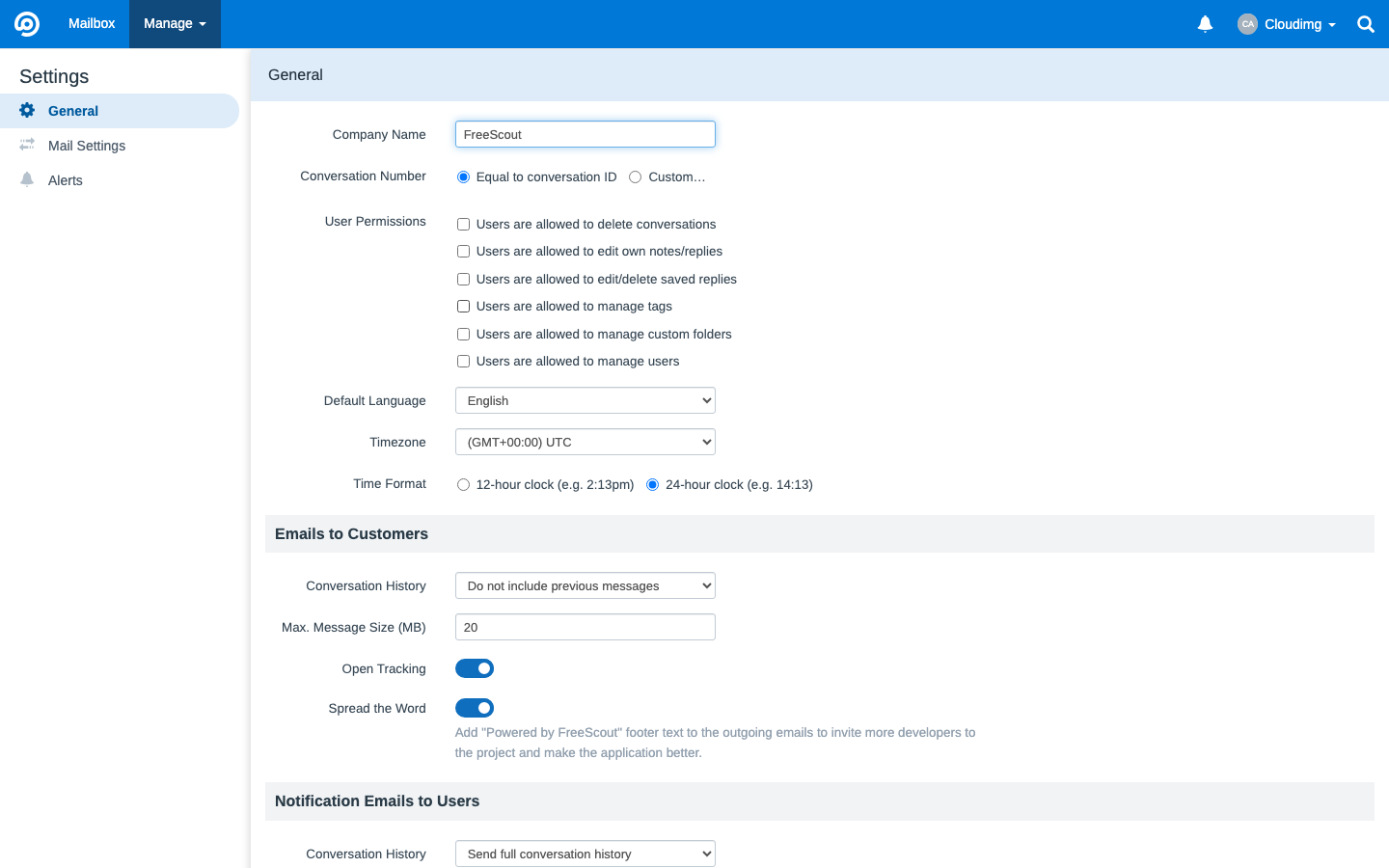 Administration settings