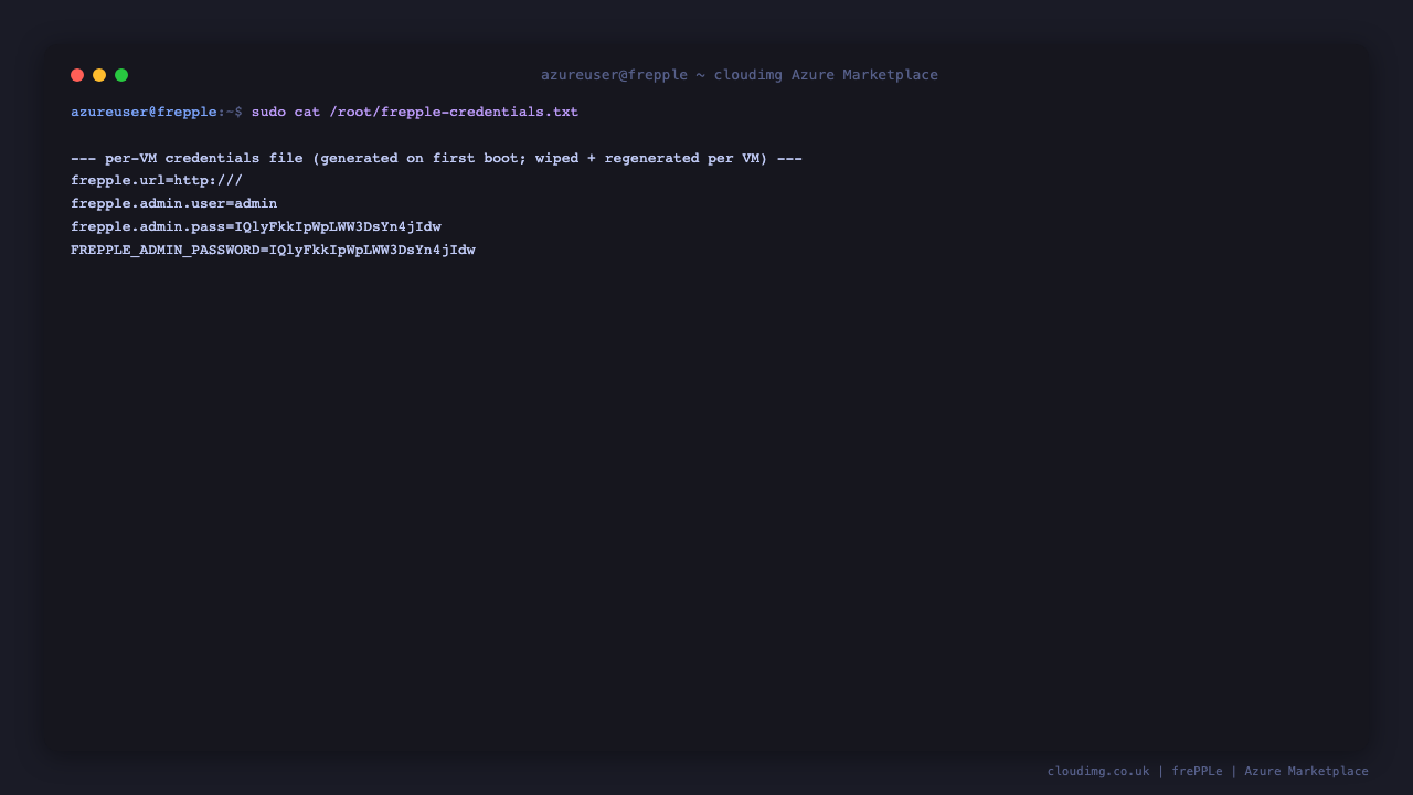 Per-VM frePPLe credentials file