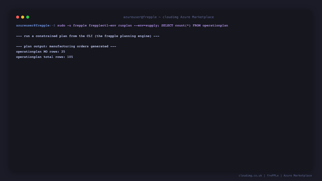 frePPLe plan run from the command line