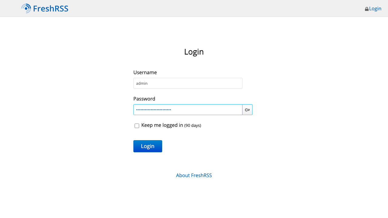 The FreshRSS login page rendered in the browser